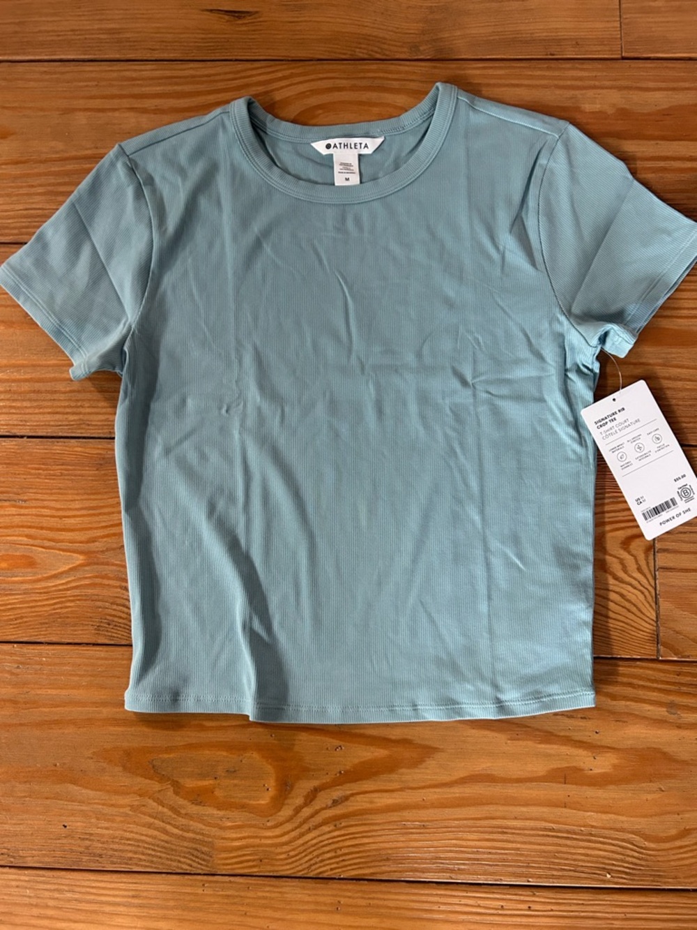 NWT Athleta Signature Rib Crop Tee Waterloo Blue Size Medium - Picture 3 of 6